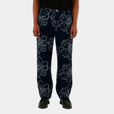 Denim steek bloemen all over broek